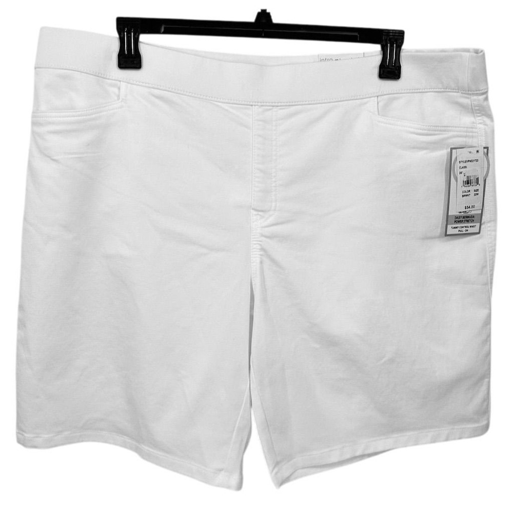 NEW Intro Daisy Women's Plus 24W White Bermuda Pull-On Shorts Tummy Control